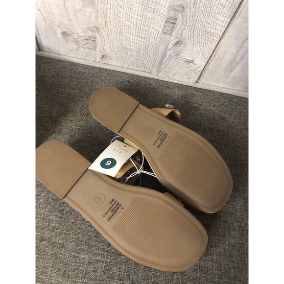 A New Day Womens SIze 9 Sandals Tan Brown Slide On Flats Rhinestones - Picture 6 of 6